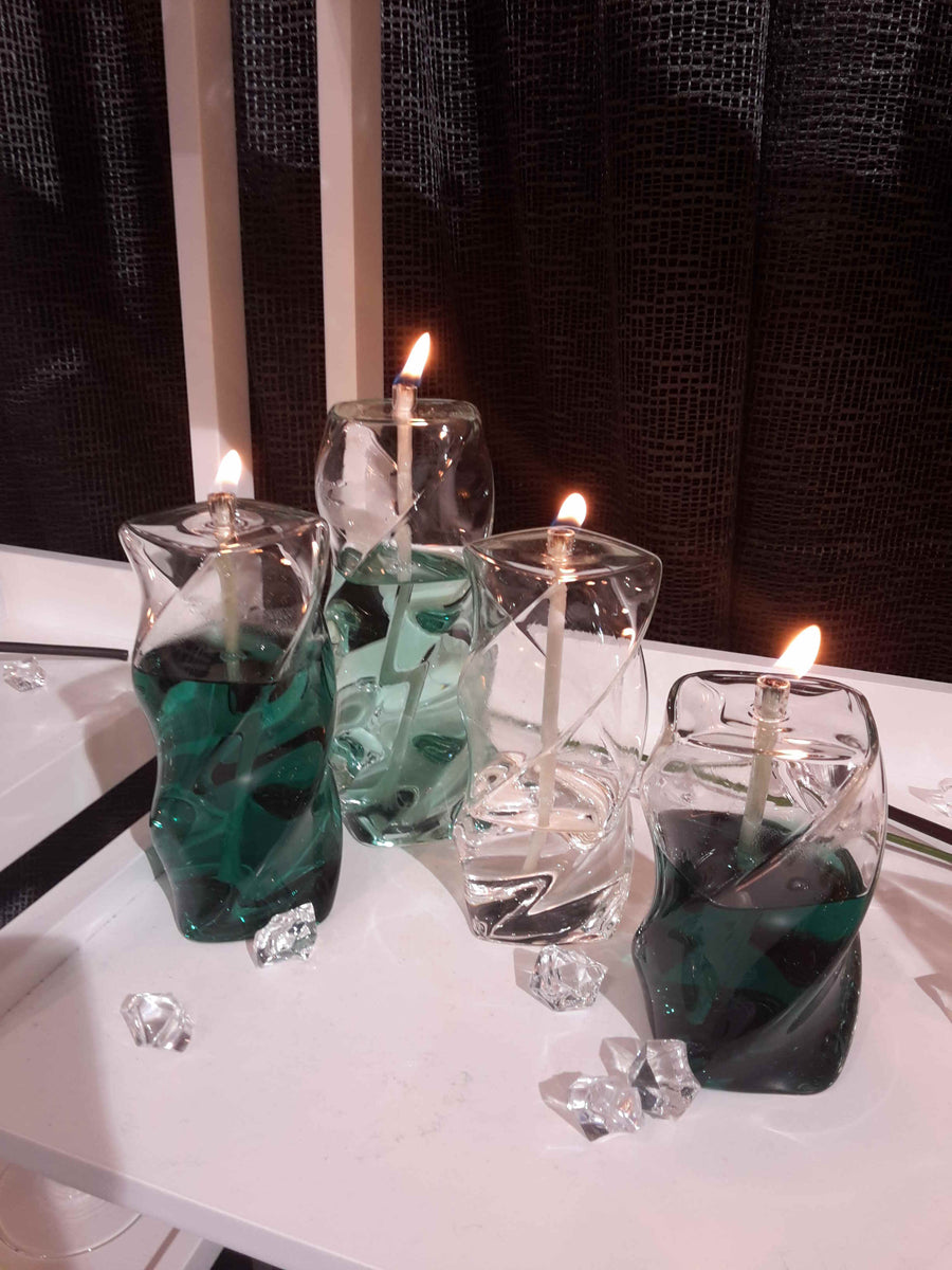 Swirl Pillar Handcrafted Glass Oil Candle Firelight Candles
